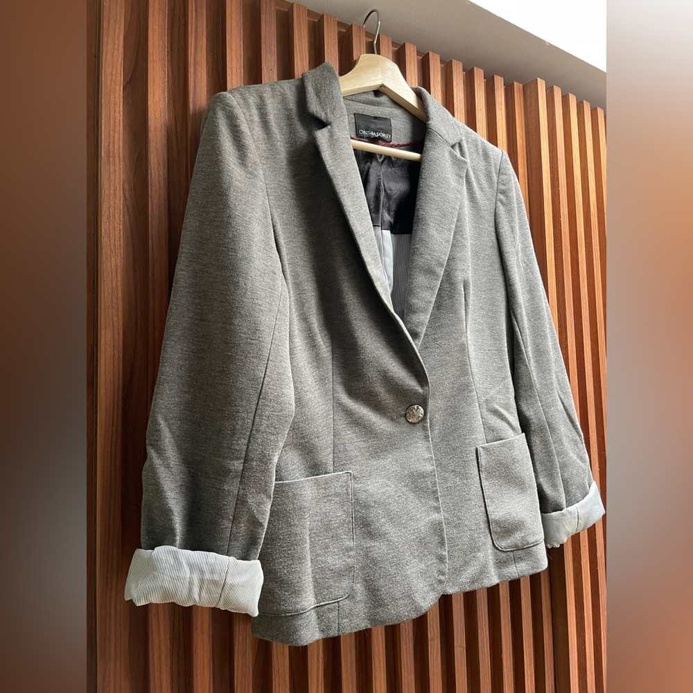 Cynthia Rowley Unstructured Blazer in Grey with Pinstripe Lining, Size M